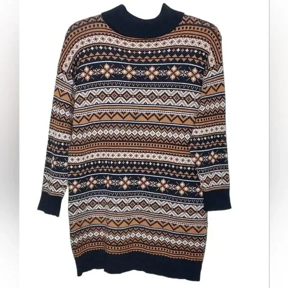 Forever 21+ Womens Plus Size 3X Fair Isle Sweater Mock Neck Dress Tunic - Picture 4 of 6